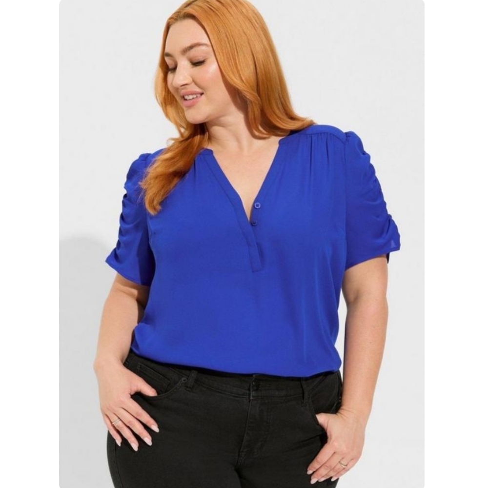 Harper Georgegette Ruched Short Sleeve Blouse